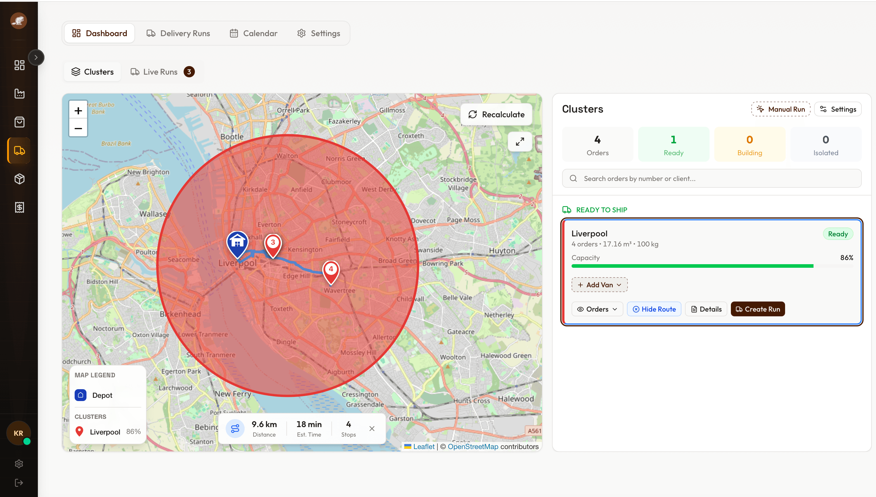 CutFlow map-based delivery clustering showing pending deliveries and route optimisation